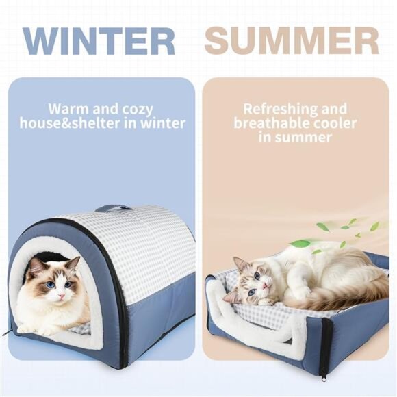 2-in-1 Dog & Cat Bed with Reversible Pillow Soft Warm Cozy Pet House 13.7inch - Picture 6 of 7
